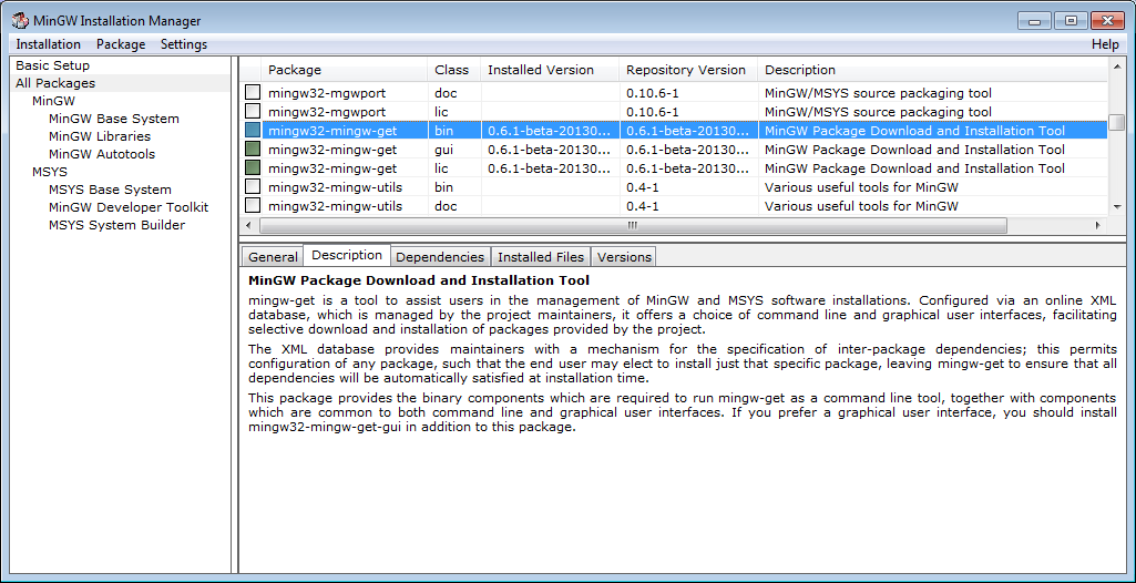 MinGW Installation Manager Setup Tool optimized WebP export of the welcome screen